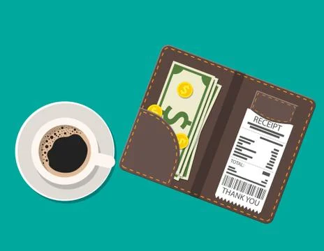 Folder with cash coins and cashier check. Stock Illustration