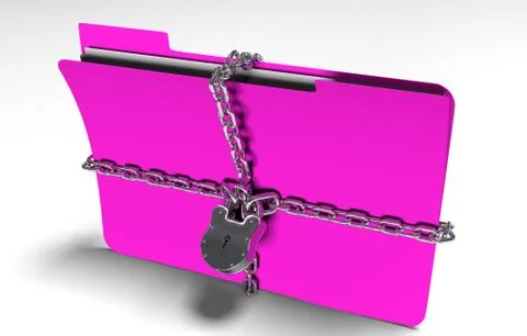 Folder with chain and padlock, hidden data, security, 3d render Illustrazione stock