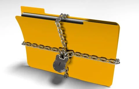 Folder with chain and padlock, hidden data, security, 3d render Illustrazione stock