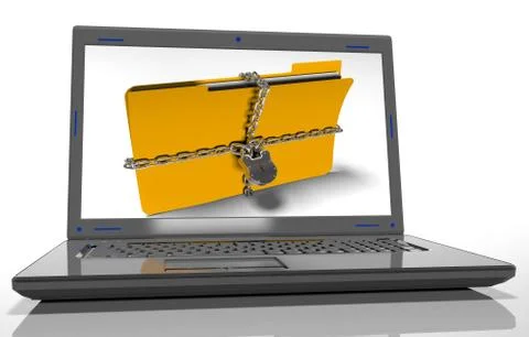 Folder with chain and padlock, hidden data, security, 3d render Illustrazione stock