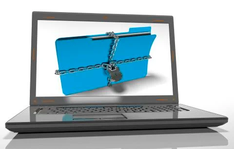 Folder with chain and padlock, hidden data, security, 3d render Illustrazione stock