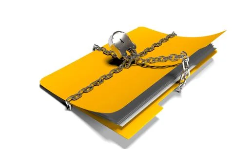 Folder with chain and padlock, hidden data, security, 3d render Illustrazione stock