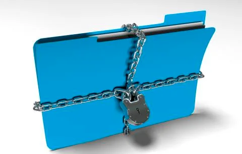 Folder with chain and padlock, hidden data, security, 3d render Illustrazione stock