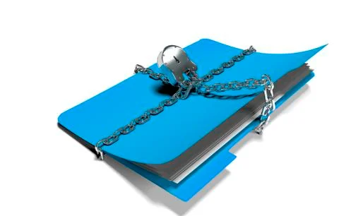 Folder with chain and padlock, hidden data, security, 3d render Illustrazione stock