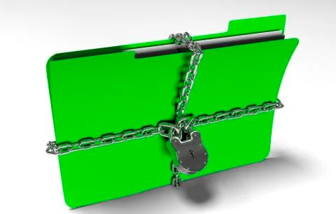 Folder with chain and padlock, hidden data, security, 3d render Illustrazione stock