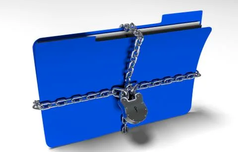 Folder with chain and padlock, hidden data, security, 3d render Illustrazione stock