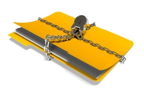 Folder with chain and padlock, hidden data, security, 3d render Illustrazione stock