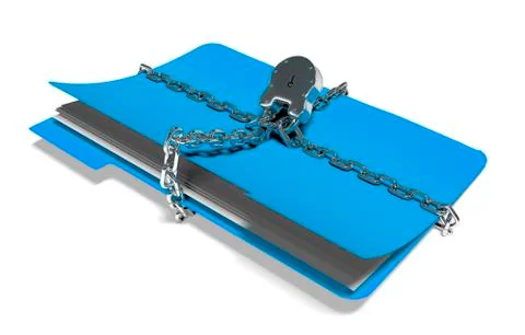 Folder with chain and padlock, hidden data, security, 3d render Illustrazione stock