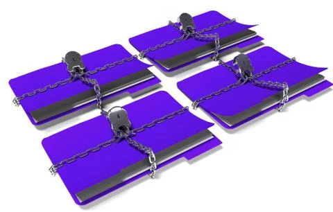 Folder with chain and padlock, hidden data, security, 3d render Stock Illustration