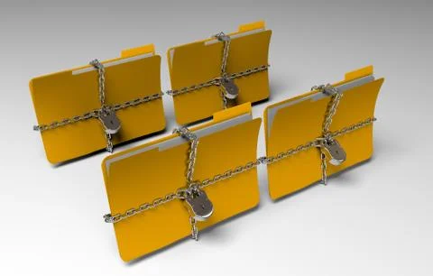 Folder with chain and padlock, hidden data, security, 3d render Stock Illustration