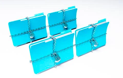 Folder with chain and padlock, hidden data, security, 3d render Illustrazione stock