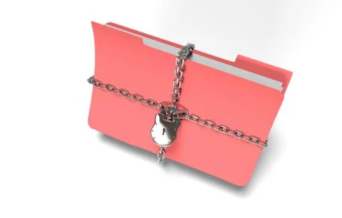 Folder with chain and padlock, hidden data, security, 3d render Illustrazione stock