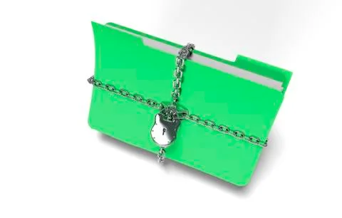 Folder with chain and padlock, hidden data, security, 3d render Illustrazione stock