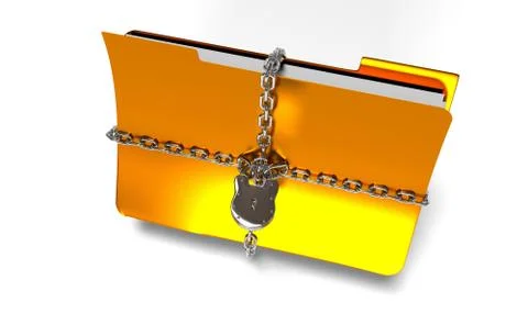 Folder with chain and padlock, hidden data, security, 3d render Illustrazione stock