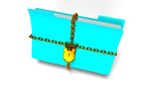 Folder with chain and padlock, hidden data, security, 3d render Illustrazione stock