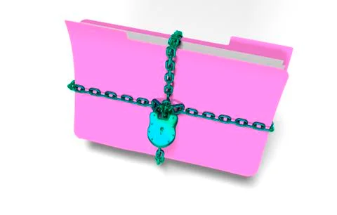 Folder with chain and padlock, hidden data, security, 3d render Illustrazione stock