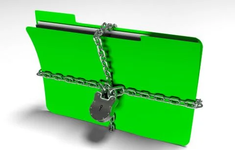 Folder with chain and padlock, hidden data, security, 3d render Illustrazione stock