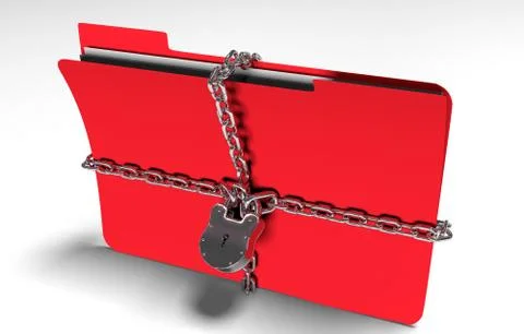 Folder with chain and padlock, hidden data, security, 3d render Illustrazione stock