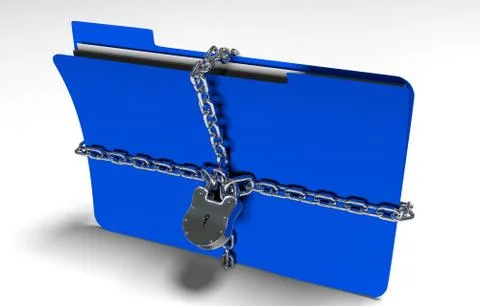 Folder with chain and padlock, hidden data, security, 3d render Illustrazione stock