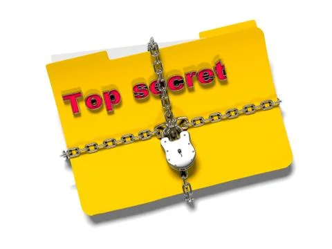 Folder with chain and padlock, hidden data, security, 3d render Illustrazione stock