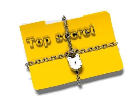 Folder with chain and padlock, hidden data, security, 3d render Illustrazione stock