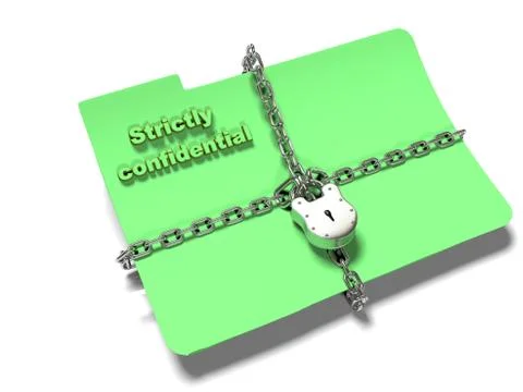 Folder with chain and padlock, hidden data, security, 3d render Illustrazione stock