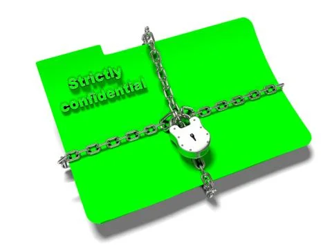 Folder with chain and padlock, hidden data, security, 3d render Illustrazione stock