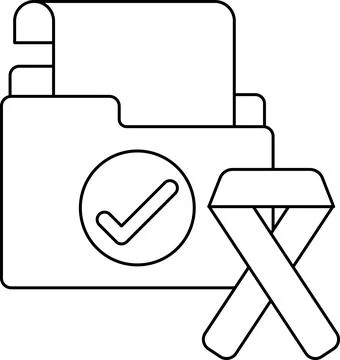 A folder with a check mark on it and a ribbon tied to it Illustrazione stock