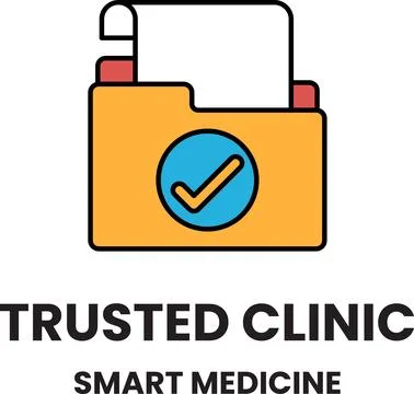 A folder with a check mark on it that says "Trusted Clinic" and "Smart Medi.. Stock Illustration