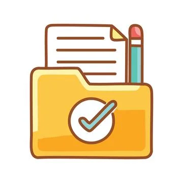 Folder check mark. A yellow folder with a check mark, symbolizing completio.. Stock Illustration