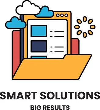 A folder with a cloud and sun on it with the words smart solutions big result Stockillustratie