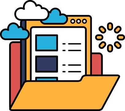 A folder with a cloud on it The folder is open and the cloud is on top of it Stock Illustration