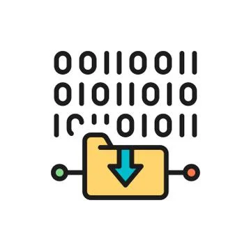 Folder coding, file upload flat color line icon. 스톡 일러스트