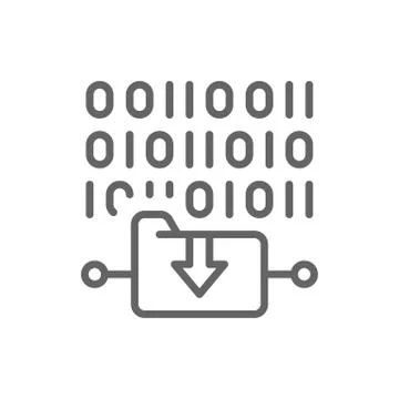 Folder coding, file upload line icon. Stock Illustration
