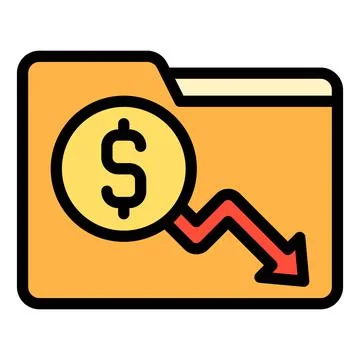 Folder with coin and decrease arrow icon, Bankruptcy related vector Illustrazione stock