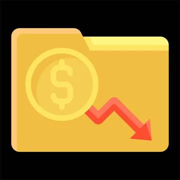 Folder with coin and decrease arrow icon, Bankruptcy related vector Illustrazione stock