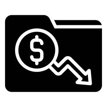 Folder with coin and decrease arrow icon, Bankruptcy related vector Stockillustratie