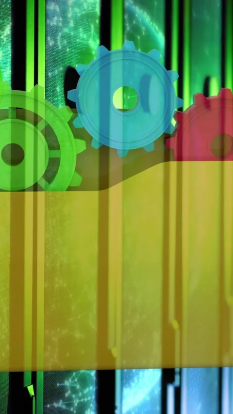Folder with colorful gears animation over data processing servers Stock Footage 320215611
