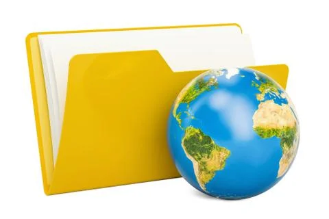 Folder computer icon with Earth Globe, 3D rendering Stock Illustration