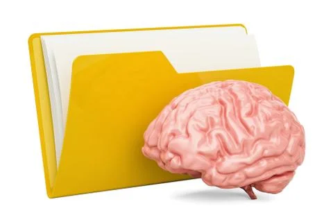 Folder computer icon with human brain, 3D rendering Illustrazione stock