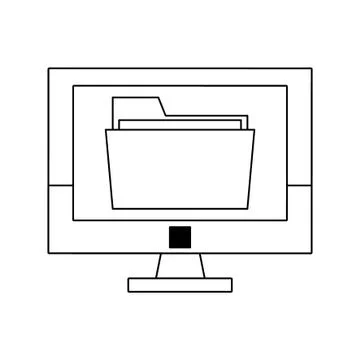 Folder on computer screen symbol in black and white 스톡 일러스트