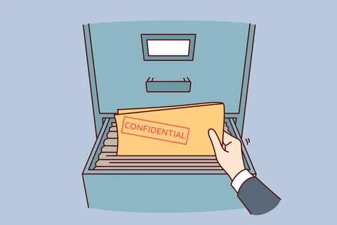 Folder with confidential documents inside safe and hand of person taking out Stock Illustration