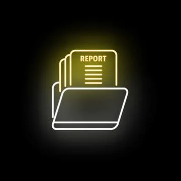 Folder containing glowing neon report documents icon Stock Illustration