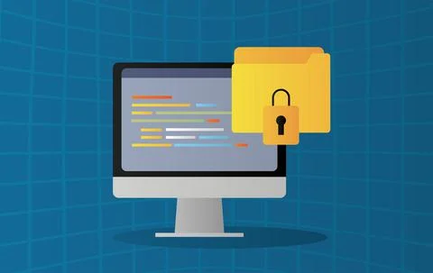 Folder data file with padlock in desktop Stock Illustration