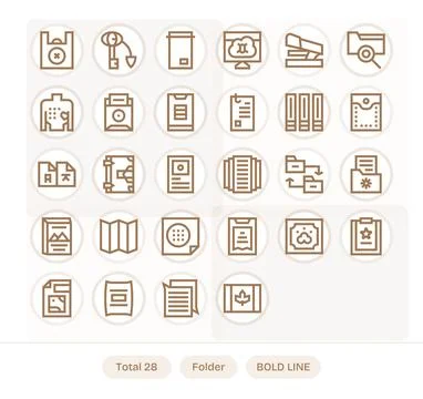 Folder Digital Vector Pack containing 28 PIXEL Perfect Bold Line High Resol.. Stock Illustration