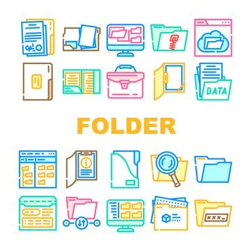 Folder document business file icons set vector Stock Illustration