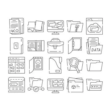Folder document business file icons set vector Stock Illustration