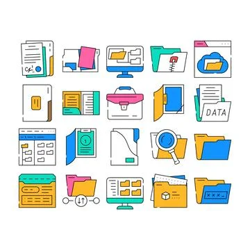 Folder document business file icons set vector Stock Illustration