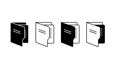 Folder document icon set in black simple design on an isolated white backgrou Stock Illustration