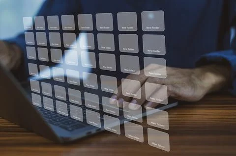 Folder Document management concept, Businessman using computer to document .. Stock Photos